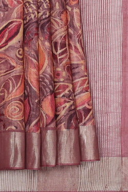 Image of Tussar Jute Silk Dark Onion Pink Saree