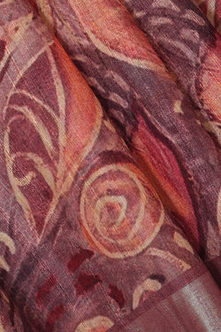 Image of Tussar Jute Silk Dark Onion Pink Saree