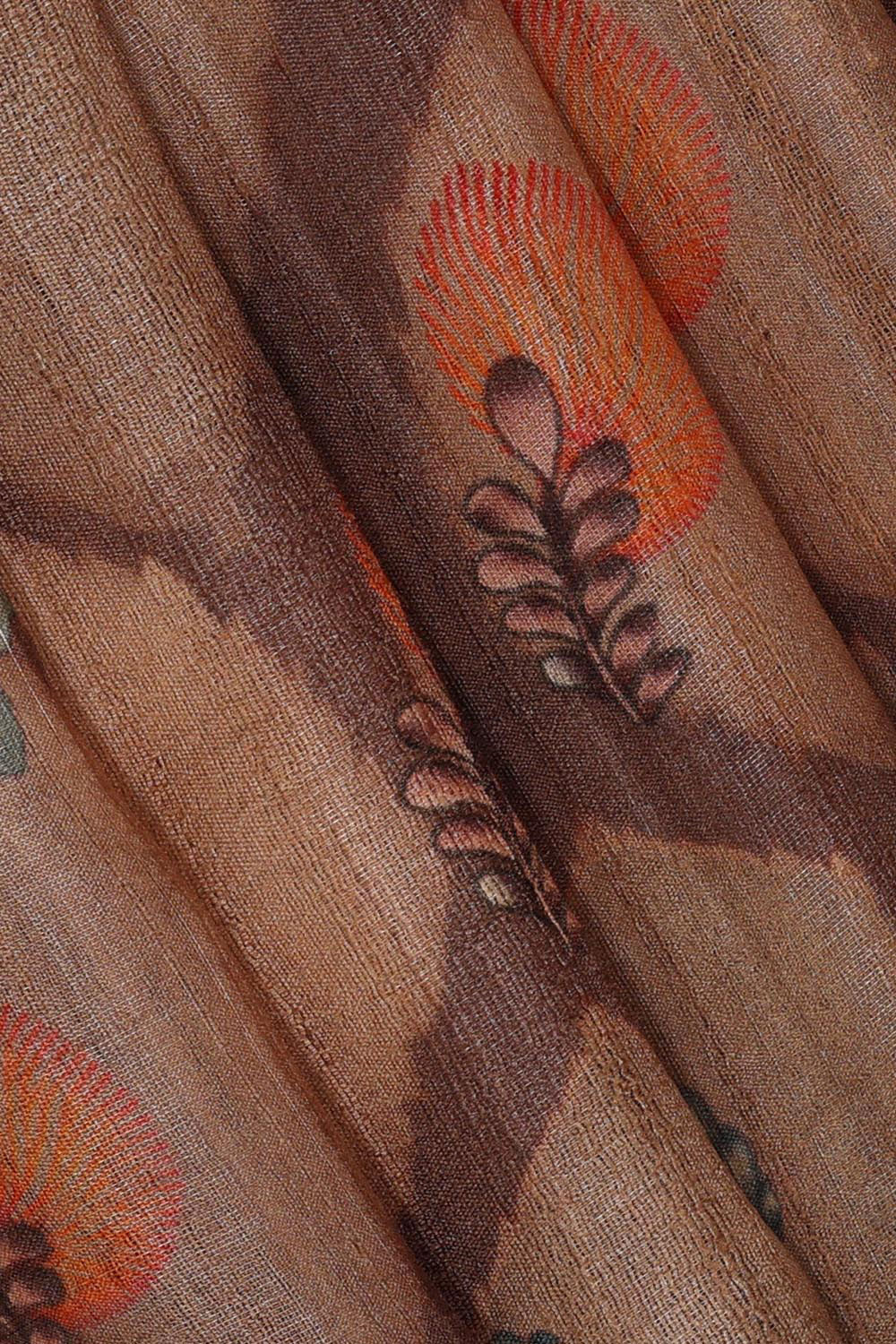 Printed Tussar Silk Brown Saree