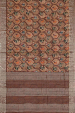 Image of Printed Tussar Silk Brown Saree