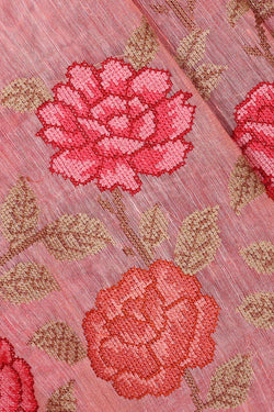 Image of Linen Peach Pink Saree