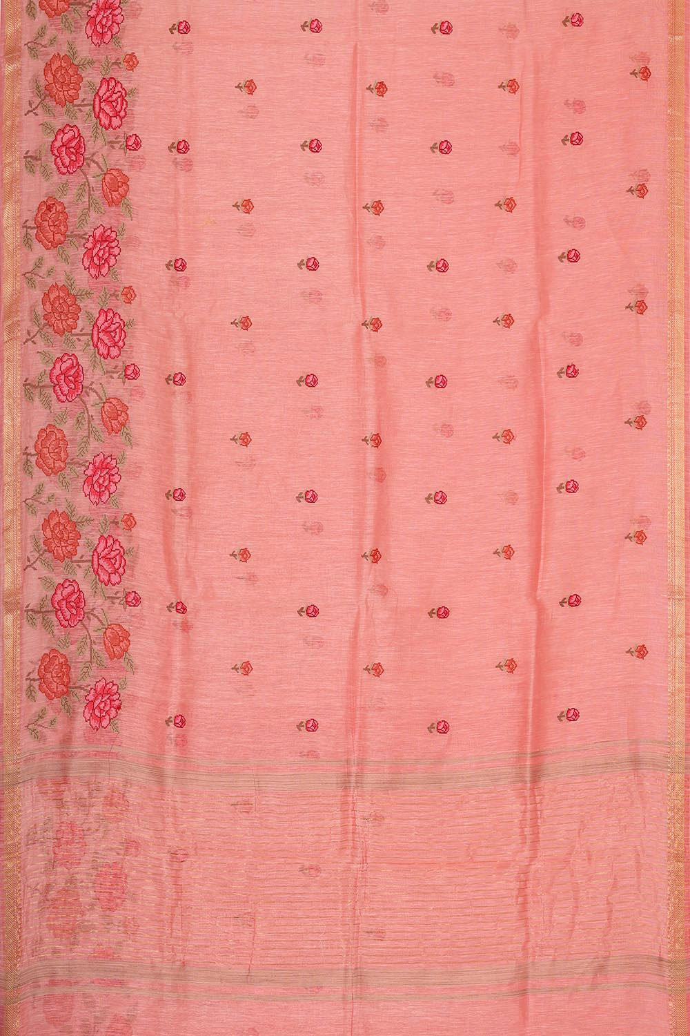 Linen Peach Pink Saree