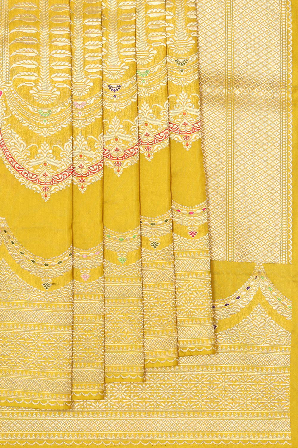 Collection of Banarasi Silk Light Mustard Yellow Saree in a gallery layout