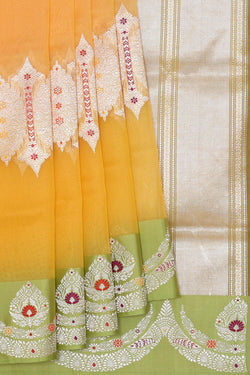 Collection of Banarasi Silk Haldi Yellow Colour Saree in a gallery layout