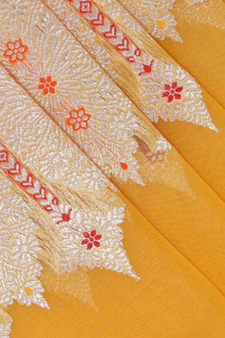 Collection of Banarasi Silk Haldi Yellow Colour Saree in a gallery layout