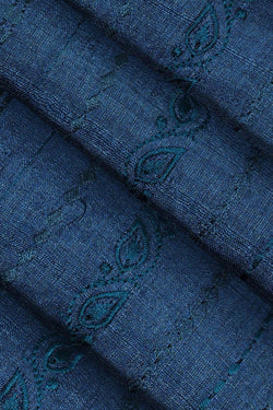 Image of Tussar Jute Silk Peacock Blue Saree