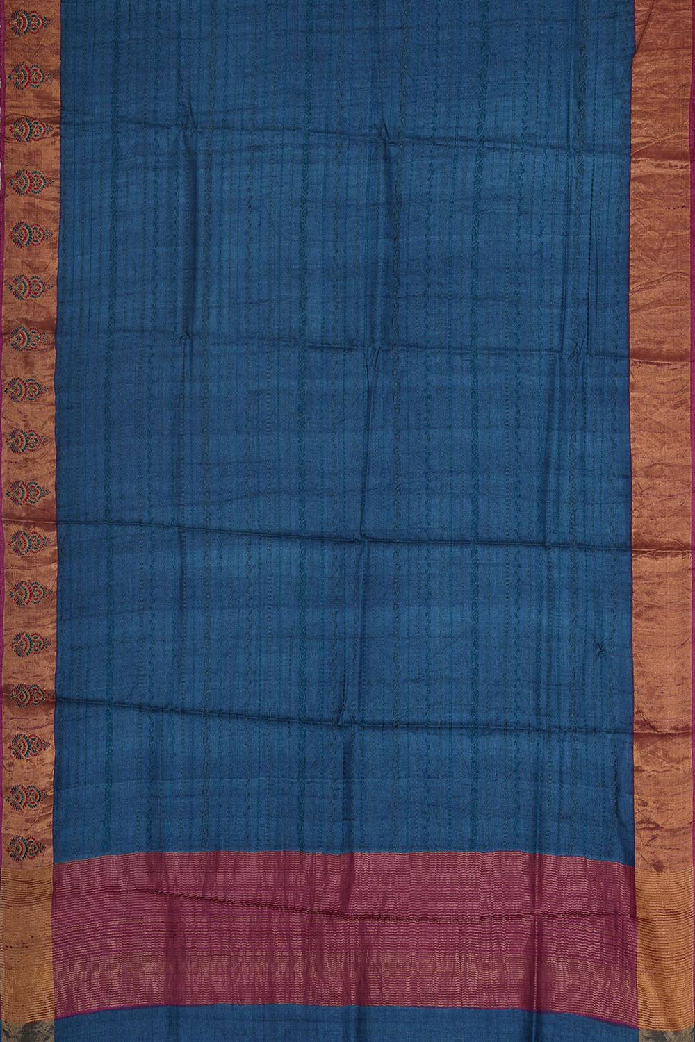 Tussar Jute Silk Peacock Blue Saree