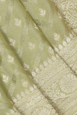 Collection of Banarasi Crepe Pista Green Saree in a gallery layout