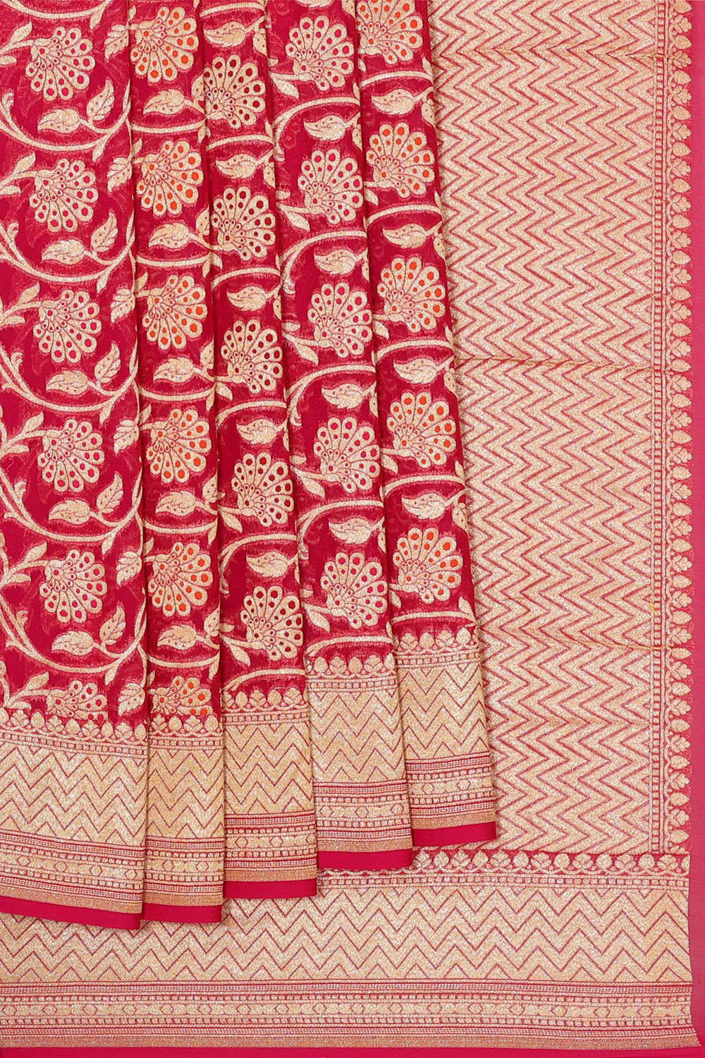 Collection of Banarasi Georgette Rani Pink Saree in a gallery layout