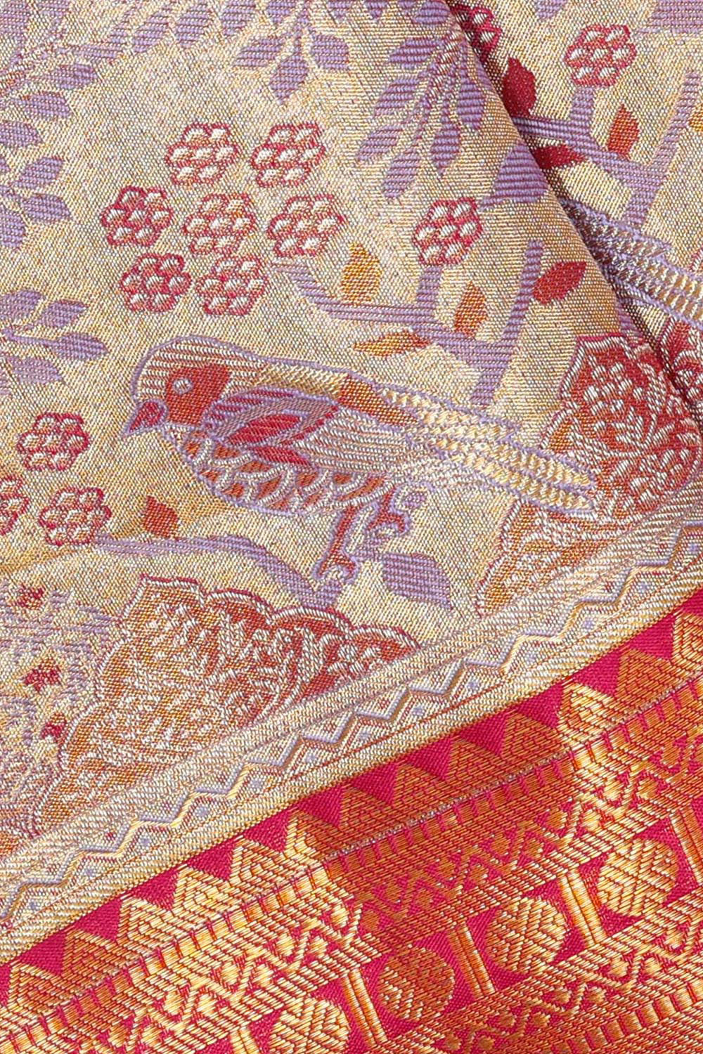 Kanchipattu Golden Lavender Brocade Saree