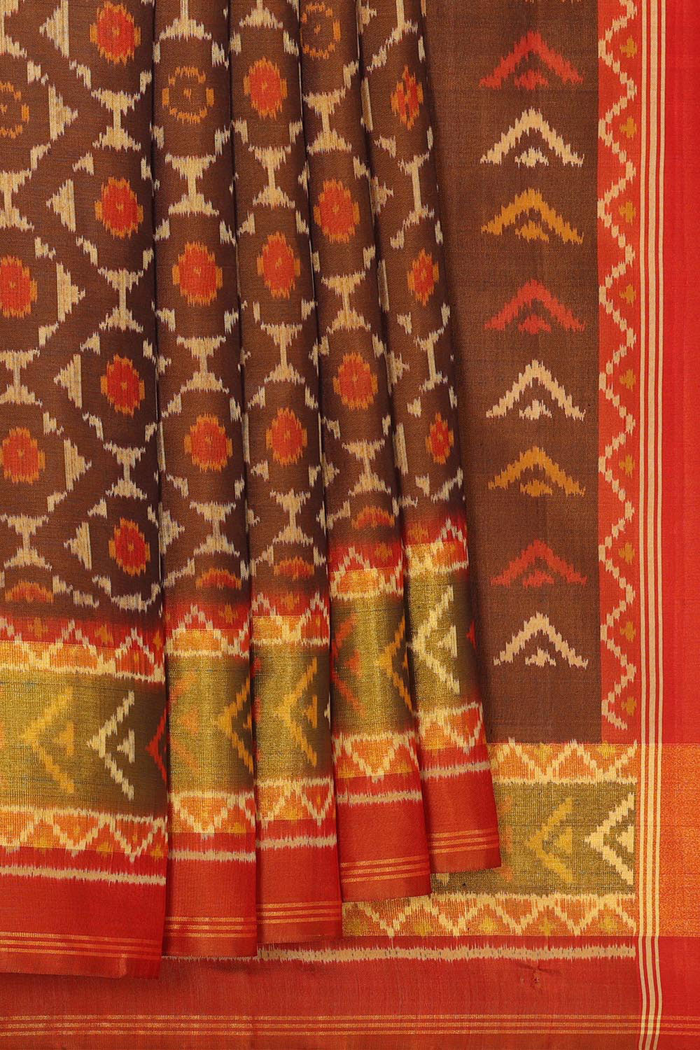 Collection of Rajkot Patola Dark Brown Colour Saree in a gallery layout