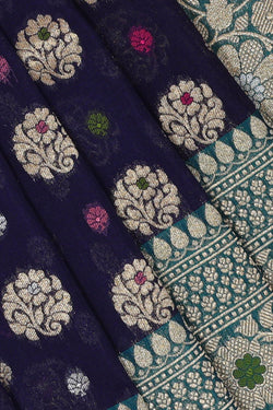 Collection of Banarasi Silk Navy Blue Colour Saree in a gallery layout