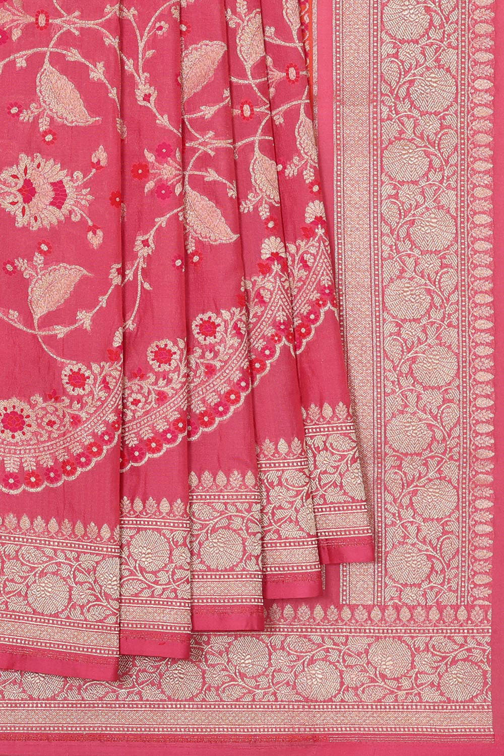 Collection of Banarasi Silk Dark Rose Pink Colour Saree in a gallery layout