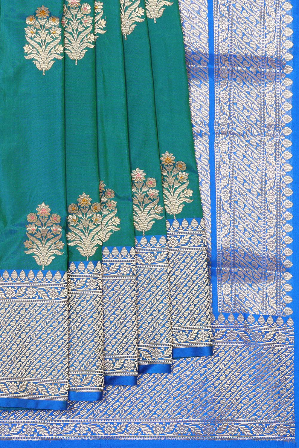 Collection of Banarasi Silk Peacock Green Saree in a gallery layout