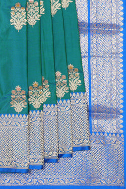 Collection of Banarasi Silk Peacock Green Saree in a gallery layout