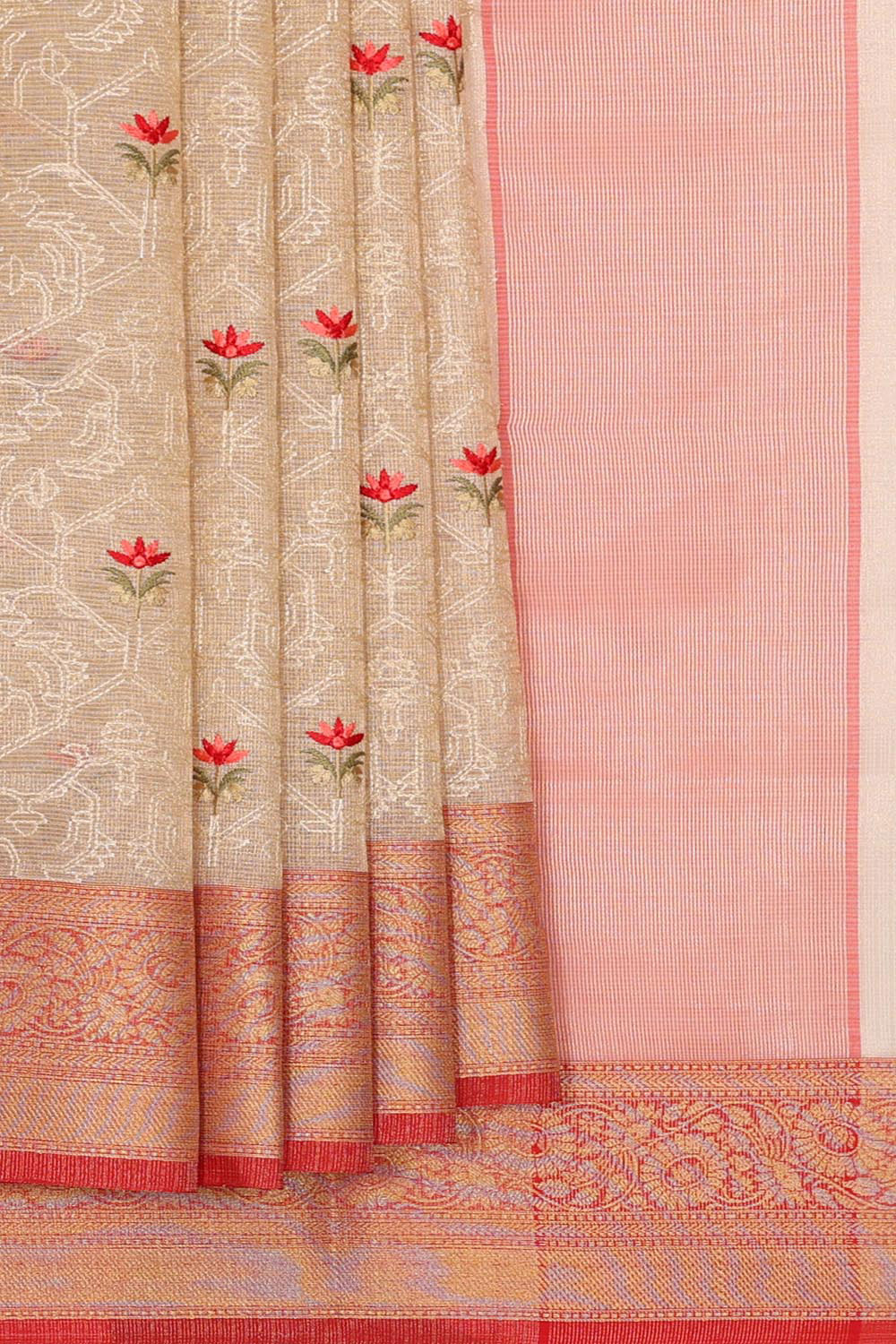 Linen Tissue Cream Saree