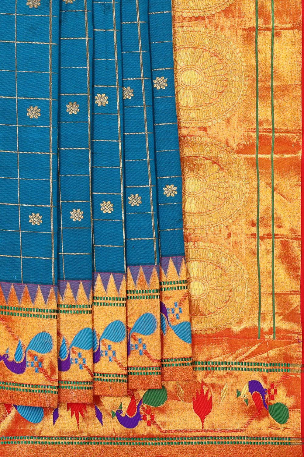 Collection of Paithani Silk Peacock Blue Saree in a gallery layout