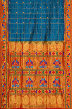 Collection of Paithani Silk Peacock Blue Saree in a gallery layout