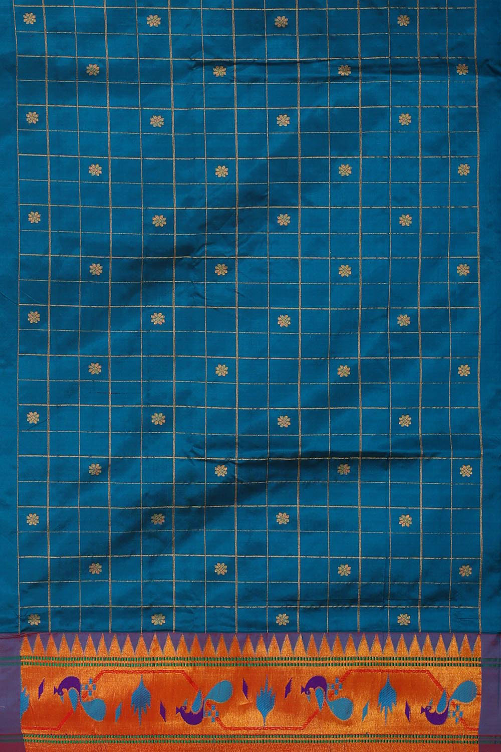 Collection of Paithani Silk Peacock Blue Saree in a gallery layout