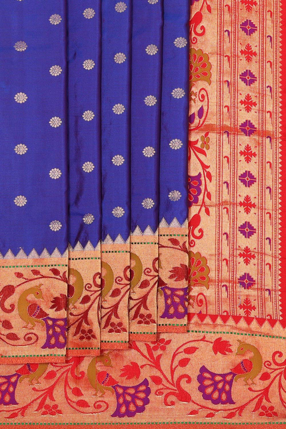 Collection of Paithani Silk Royal Blue Saree in a gallery layout