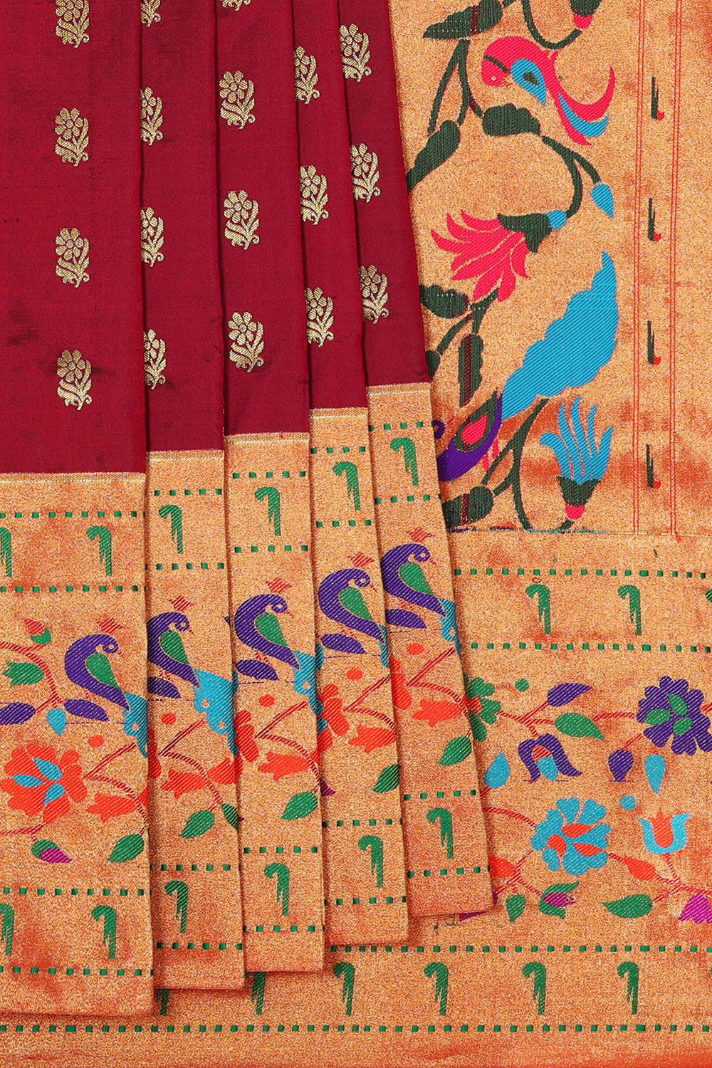 Collection of Paithani Silk Maroon Saree in a gallery layout