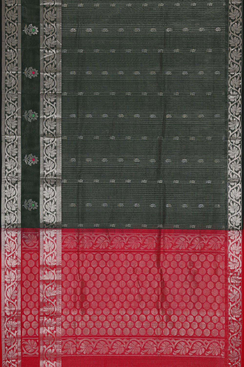 Collection of Mangalgiri Silk Dark Bottle Green Saree in a gallery layout