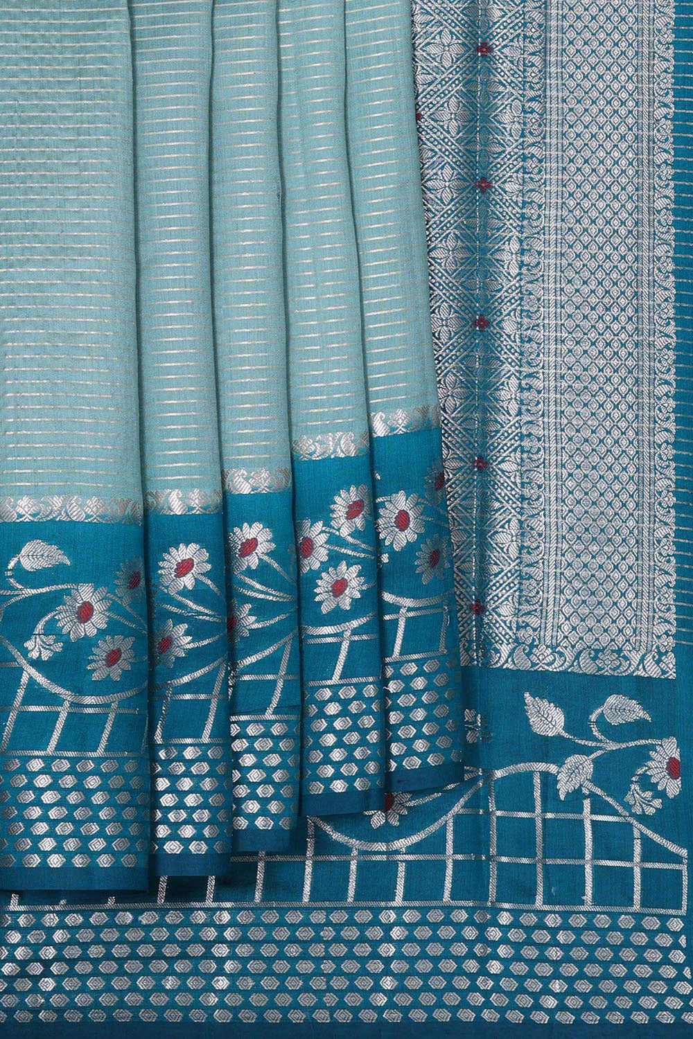 Collection of Banarasi Chiniya Silk Bluish Grey Saree in a gallery layout