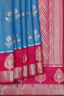 Collection of Banarasi Chiniya Silk Dark Ocean Blue Saree in a gallery layout