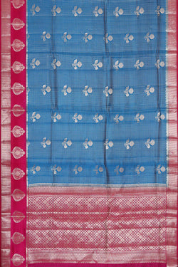 Collection of Banarasi Chiniya Silk Dark Ocean Blue Saree in a gallery layout