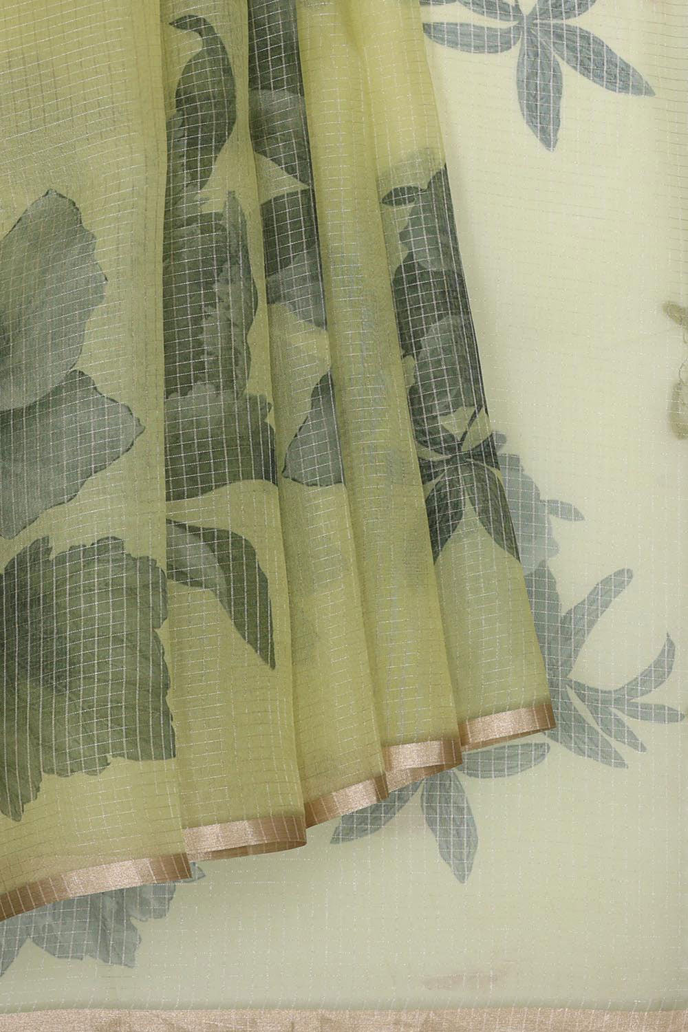 Collection of Organza Golden Green Saree in a gallery layout