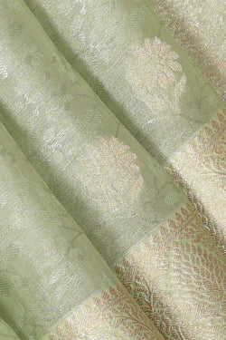 Collection of Banarasi Crepe Pista Green Saree in a gallery layout