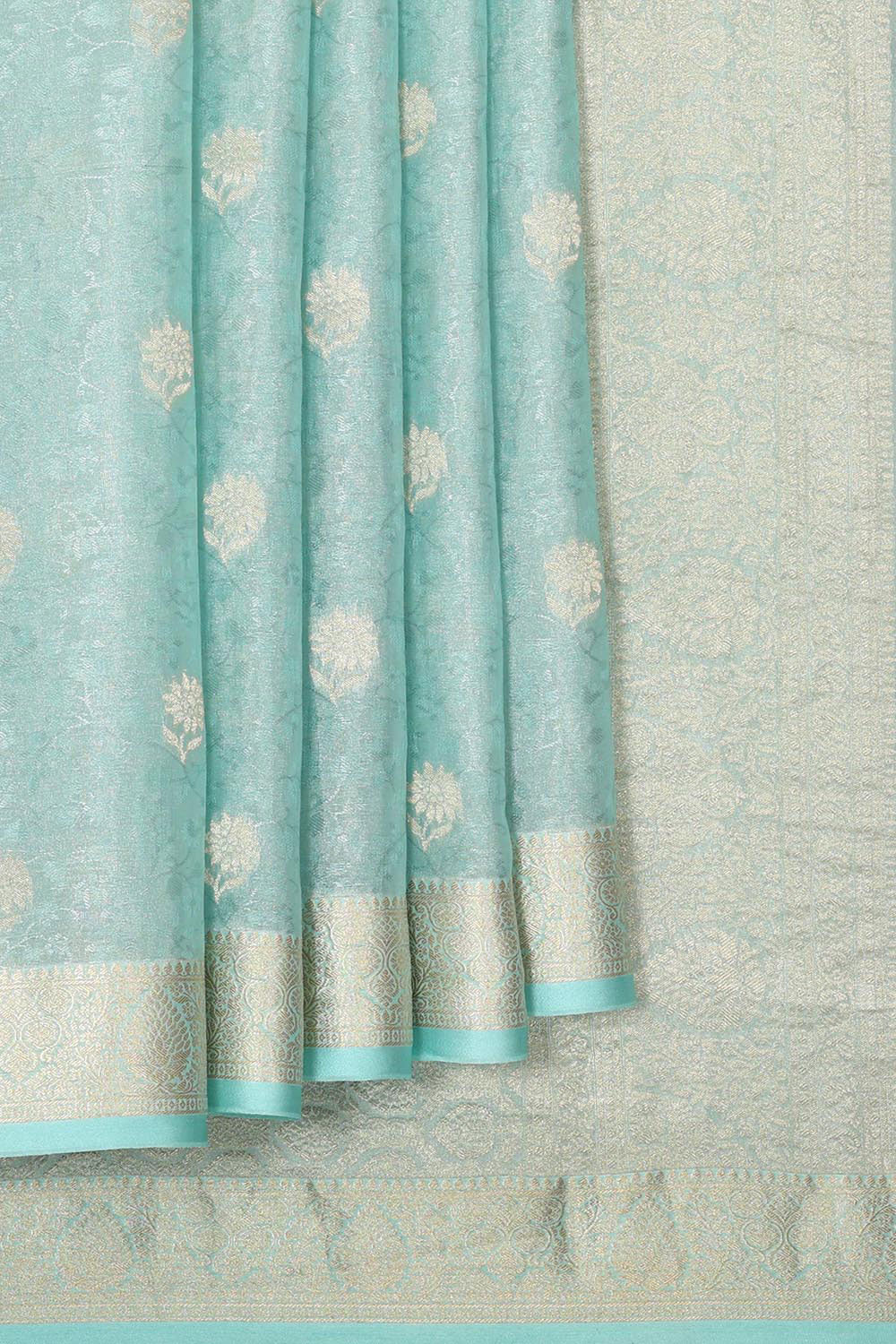 Collection of Banarasi Crepe Light Aqua Blue Saree in a gallery layout