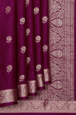 Collection of Banarasi Crepe Deep Wine Saree in a gallery layout