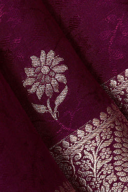 Collection of Banarasi Crepe Deep Wine Saree in a gallery layout