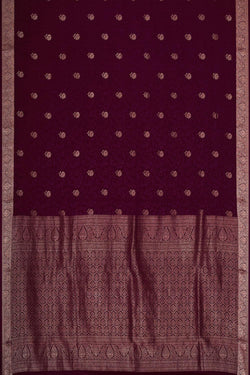 Collection of Banarasi Crepe Deep Wine Saree in a gallery layout