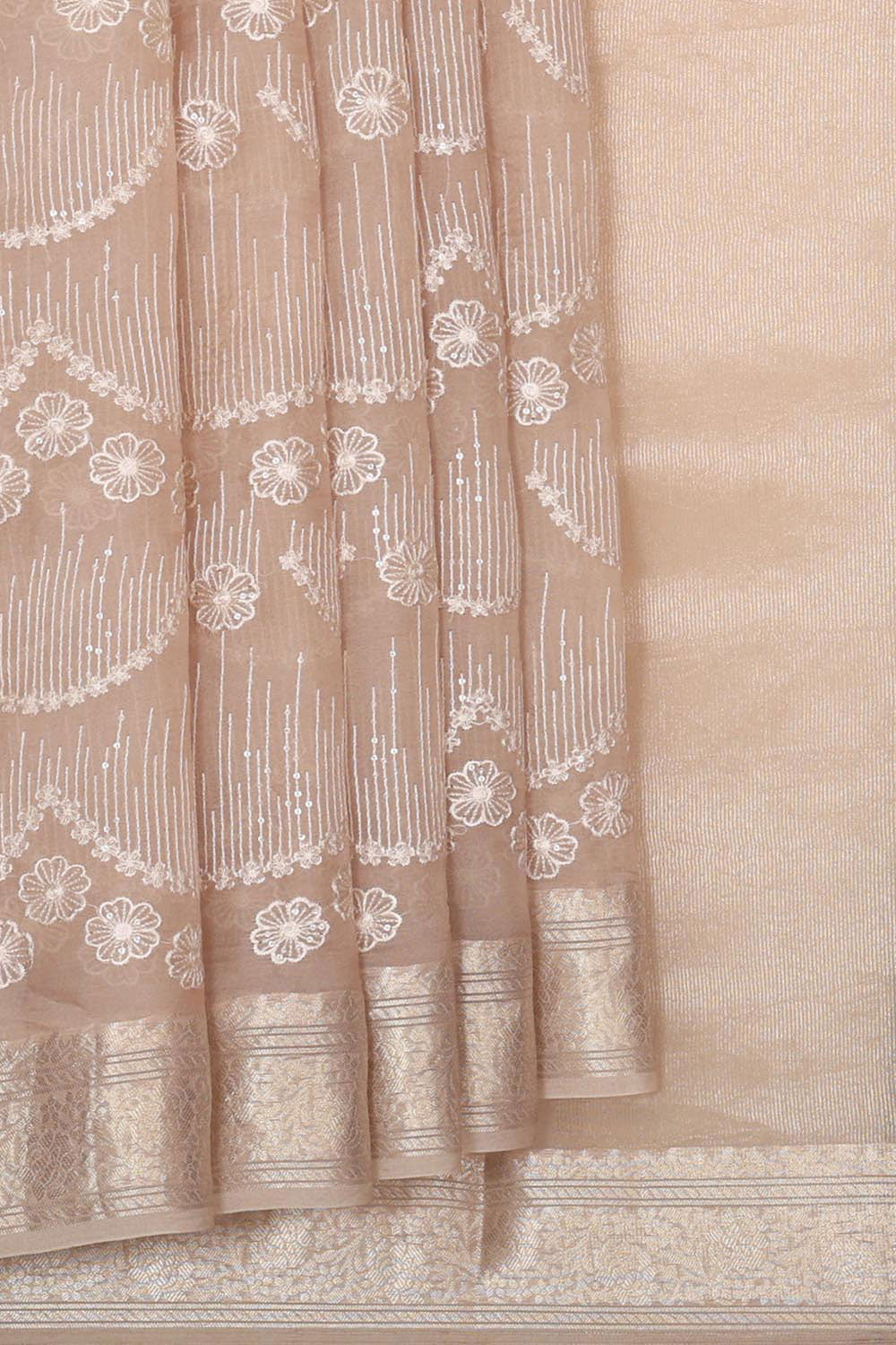 Collection of Organza Dark Cream Saree in a gallery layout