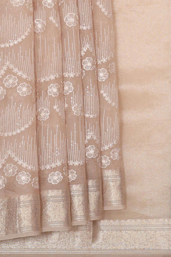 Collection of Organza Dark Cream Saree in a gallery layout