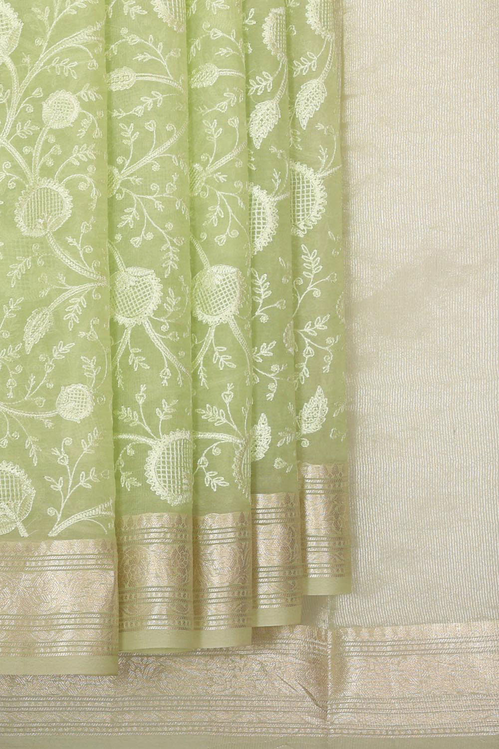 Collection of Organza Light Pista Green Saree in a gallery layout