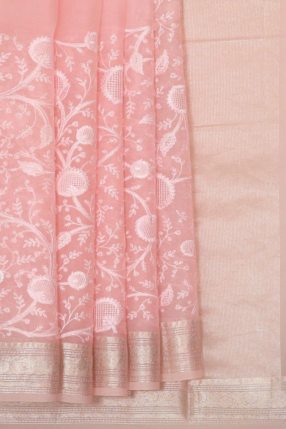 Collection of Organza Light Peach Saree in a gallery layout