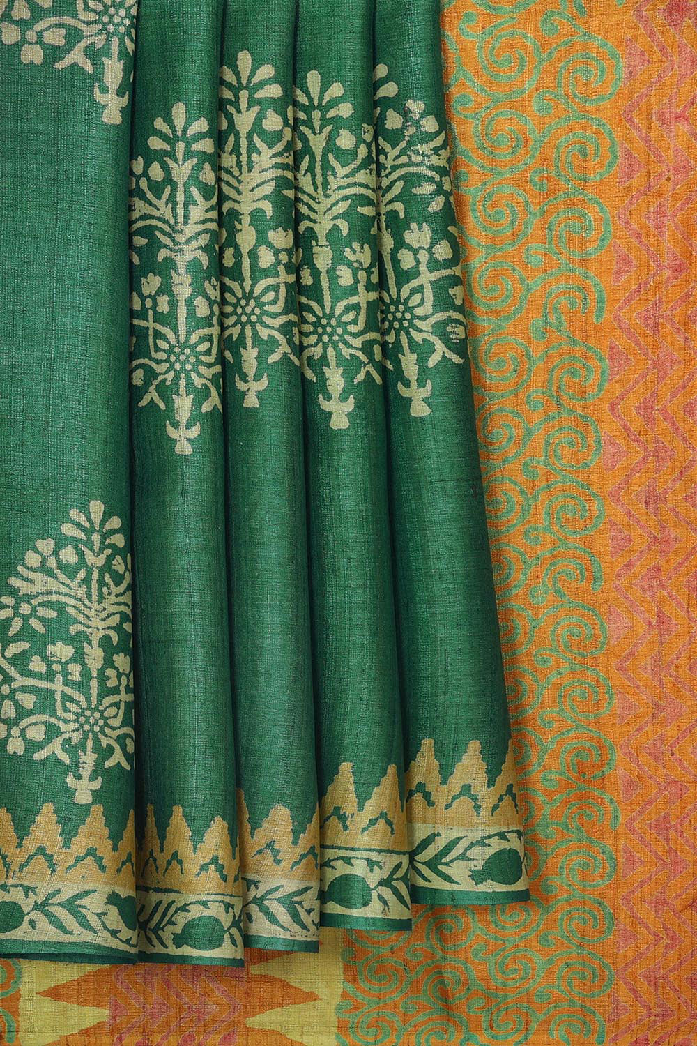 Tussar Jute Silk Dark Green Saree