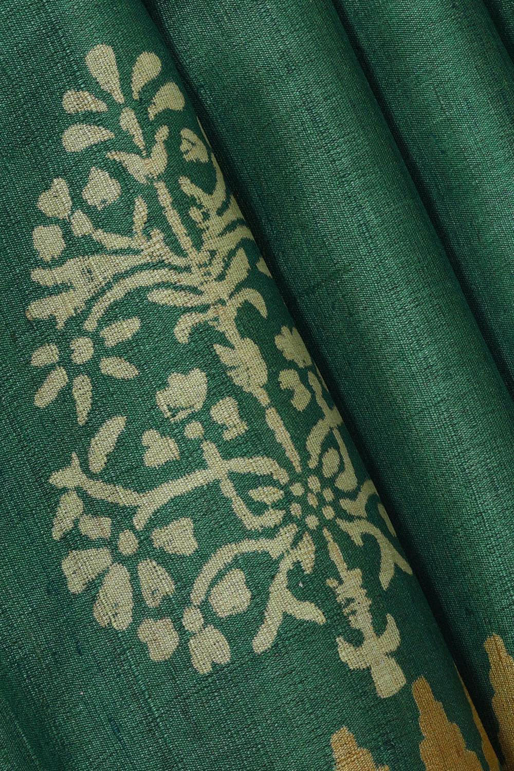 Tussar Jute Silk Dark Green Saree