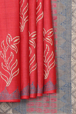 Image of Tussar Silk Red Colour Saree