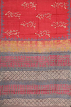 Image of Tussar Silk Red Colour Saree