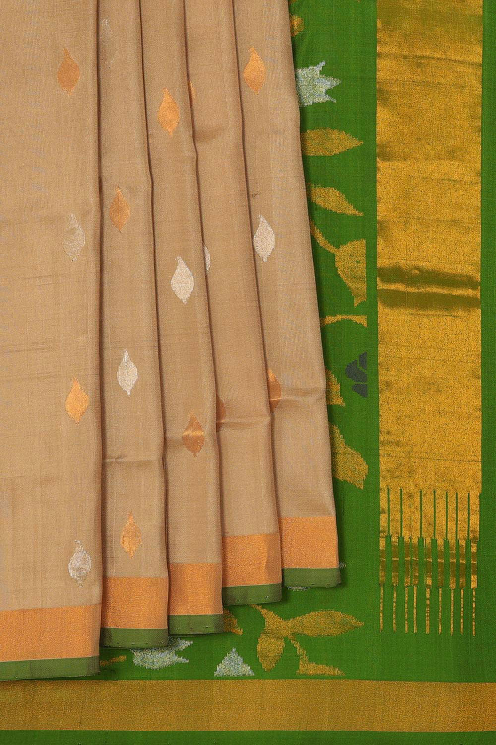 Image of Uppada Silk Dark Cream Colour Saree
