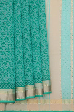 Collection of Maheshwari Cotton Block Printed Sea Green Saree in a gallery layout