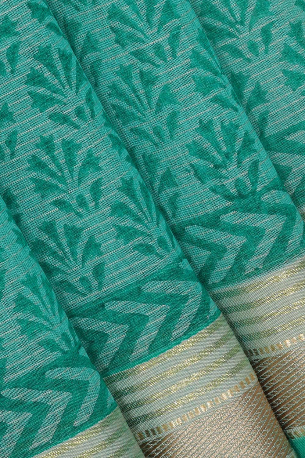 Collection of Maheshwari Cotton Block Printed Sea Green Saree in a gallery layout