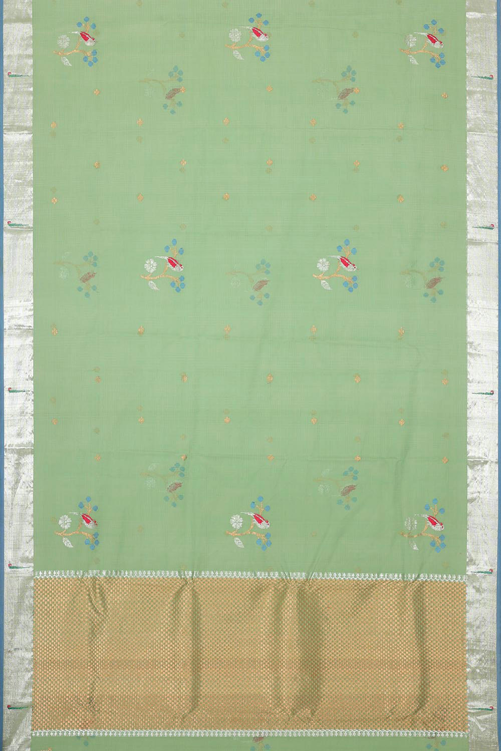 Zari Kota Dull Green Colour Saree