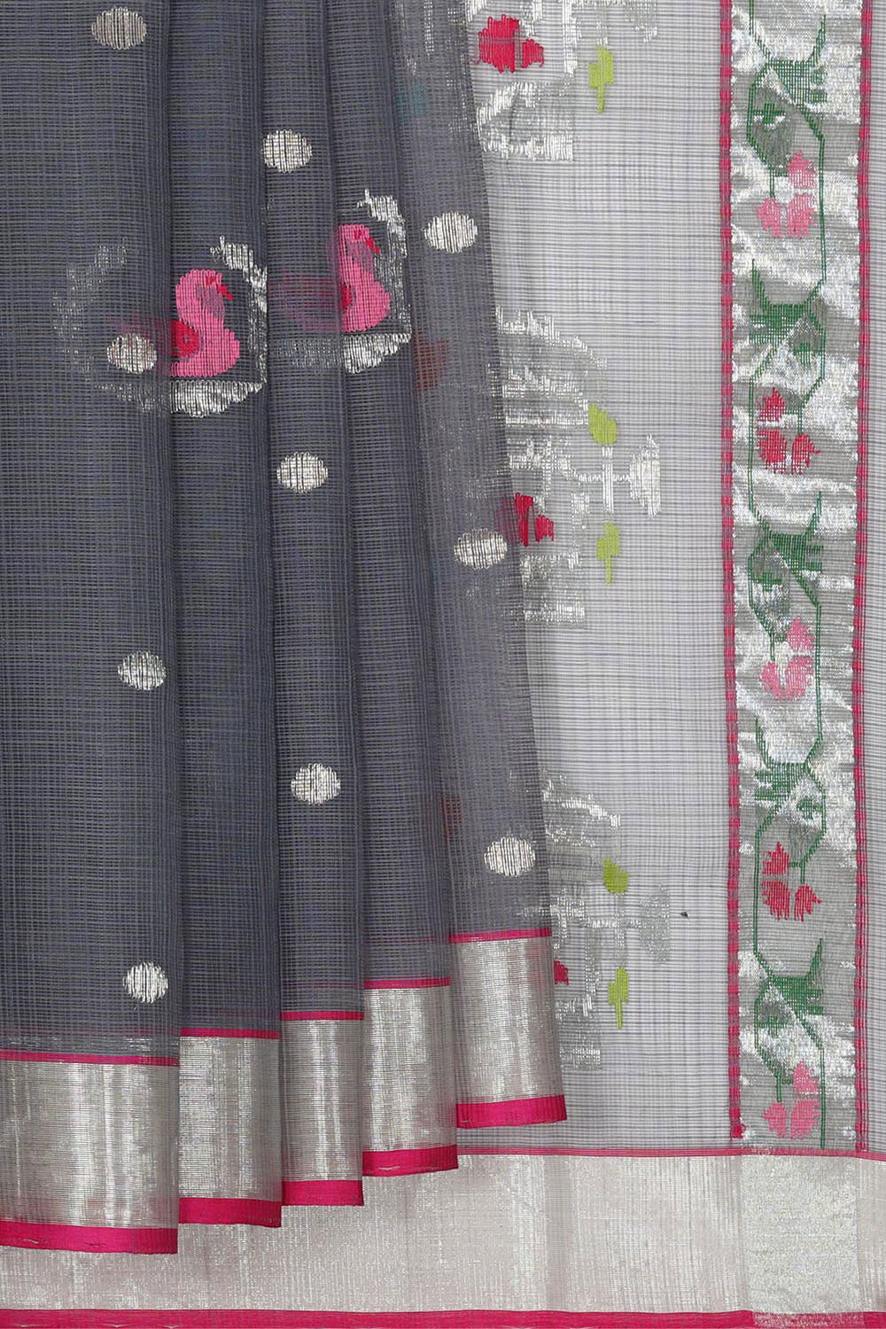 Collection of Zari Kota Charcoal Grey Colour Saree in a gallery layout