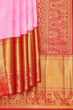 Image of Kanchipatu Rose Pink Brocade Saree