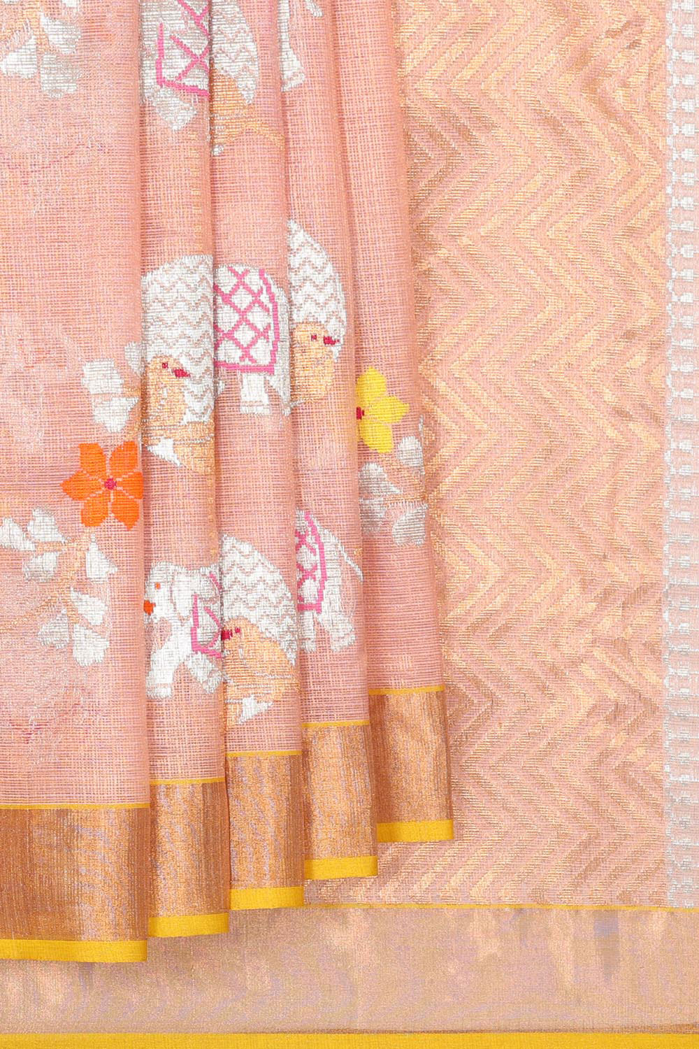 Collection of Zari Kota Light Peach Colour Saree in a gallery layout